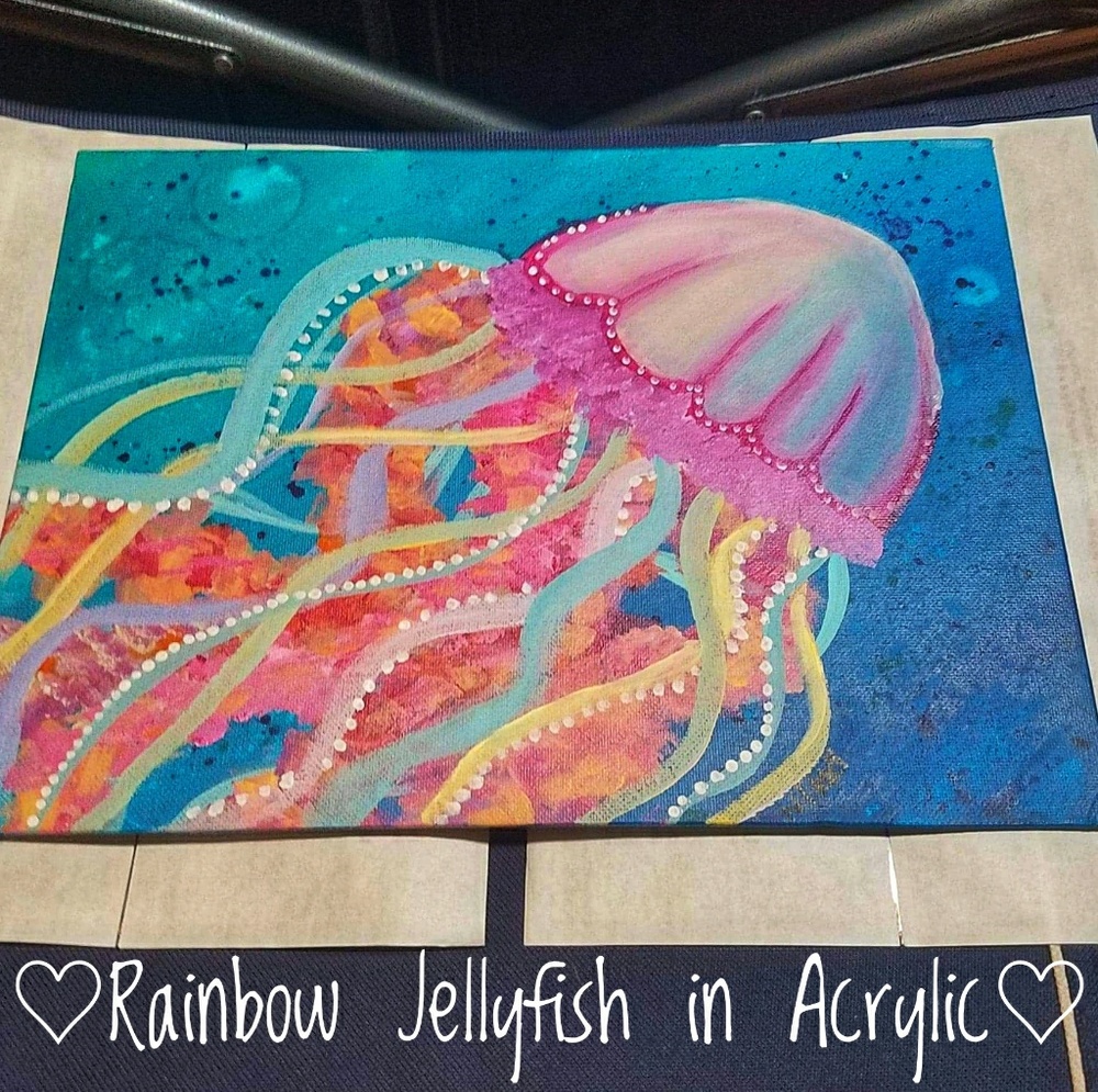 🌈Rainbow🌈 Jellyfish Hand Painted Original 12x9